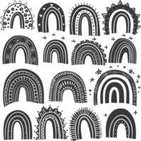 silhouette various rainbows doodle set hand drawn black color only vector