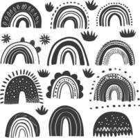 silhouette various rainbows doodle set hand drawn black color only vector