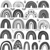 silhouette various rainbows doodle set hand drawn black color only vector