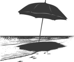 silhouette umbrella beach full black color only vector