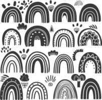 silhouette various rainbows doodle set hand drawn black color only vector