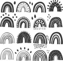 silhouette various rainbows doodle set hand drawn black color only vector