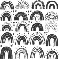 silhouette various rainbows doodle set hand drawn black color only vector