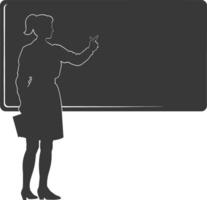 silueta mujer colegio profesor enseñando en frente de clase vector