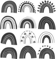 silhouette various rainbows doodle set hand drawn black color only vector