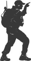 Silhouette zoologist in action full body black color only vector