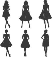 silueta mujer vestidos negro color solamente vector