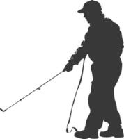 Silhouette zookeeper in action full body black color only vector