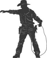 Silhouette zookeeper in action full body black color only vector