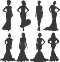 silueta mujer vestidos negro color solamente vector