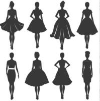 silueta mujer vestidos negro color solamente vector