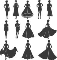 silueta mujer vestidos negro color solamente vector