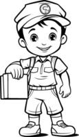 Cute Boy in Pilot Uniform with Suitcase - Coloring Book vector