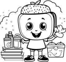 Coloring book for children boy with a strawberry and cleaning products vector