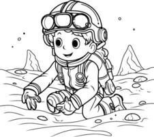 Coloring book for children diver in the sea. Coloring page vector