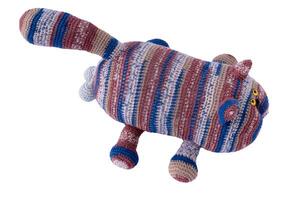 Crocheted toy cat isolated on white background. Knitting doll photo
