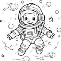 colorante libro para niños astronauta en espacio. ilustración. vector