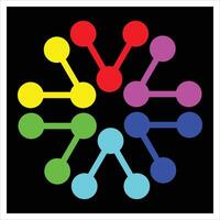 People Unity, Bond Molecular structure. Chemical Bond Structure. Opposite V shape. Transparent background with circles RGB. Flower Rounded Gradient Beautiful Icon Logo. vector