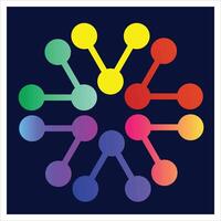 People Unity, Bond Molecular structure. Chemical Bond Structure. Opposite V shape. Dark blue background with circles RGB. Flower Rounded Gradient Beautiful Icon Logo. vector