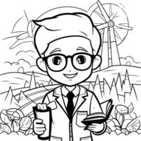negro y blanco dibujos animados ilustración de empresario o ingeniero personaje para colorante libro vector