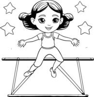 Cute little girl jumping on a trampoline. illustration. vector