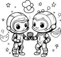 colorante libro para niños astronauta chico y muchacha. ilustración vector
