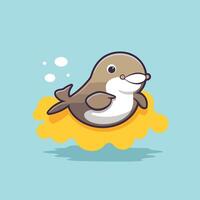 Cute cartoon baby penguin on a cloud. illustration. vector