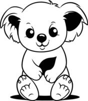 Cute koala sitting - Black and White Cartoon Illustration. vector