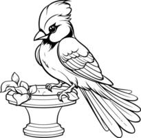 Illustration of a bird with a flower pot on a white background vector