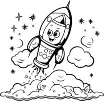Coloring book for children rocket in the clouds. illustration vector