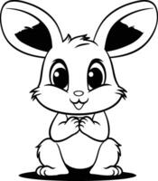 Cute Cartoon Hare - Black and White Illustration. Isolated On White Background vector