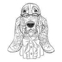 funny cartoon hipster dog Basset Hound vector