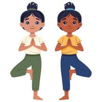 Girl doing yoga tree pose vector