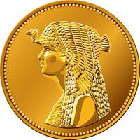 Egyptian money, gold coin featuring queen Cleopatra vector