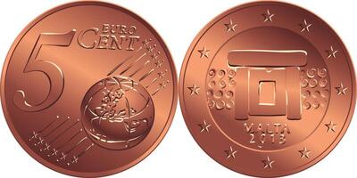 dinero bronce moneda cinco euro centavo vector