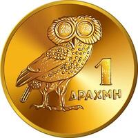 griego oro moneda 1 dracma 1973 vector