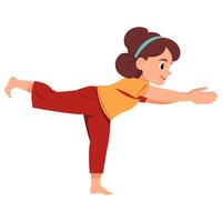niña haciendo yoga guerrero 3 actitud vector