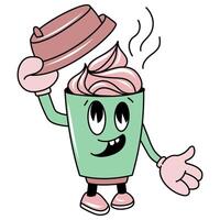 Winking Coffee Cup groovy Character with Lid Off vector