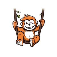 illustration of a cute cartoon orangutan sitting on a swing vector