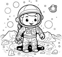 colorante libro para niños astronauta en exterior espacio. ilustración. vector