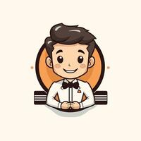 Cute waiter cartoon character. illustration of a man in a uniform. vector