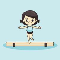 girl jumping on wooden platform cartoon illustration eps10 graphic design vector