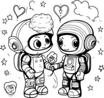 Coloring book for children Astronaut and cosmonaut in love vector