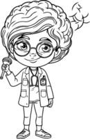 Coloring book for children girl in doctor uniform with stethoscope vector