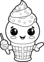 Coloring book for children ice cream in a waffle cone vector