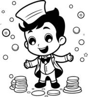 Cartoon illustration of a boy dressed as a sailor with coins. vector
