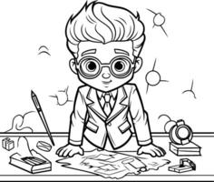 Coloring book for children Boy in school uniform and glasses. illustration. vector