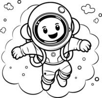 colorante libro para niños astronauta en el nubes ilustración. vector