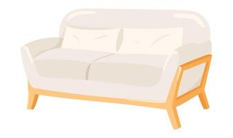 White sofa in flat design. Scandinavian couch with wooden legs and handles. illustration isolated. vector