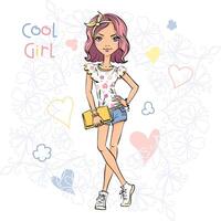 cute fashionable girl vector